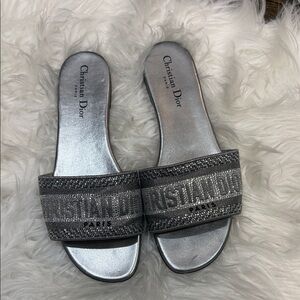 Dior Dway Metallic Silver Slides 39